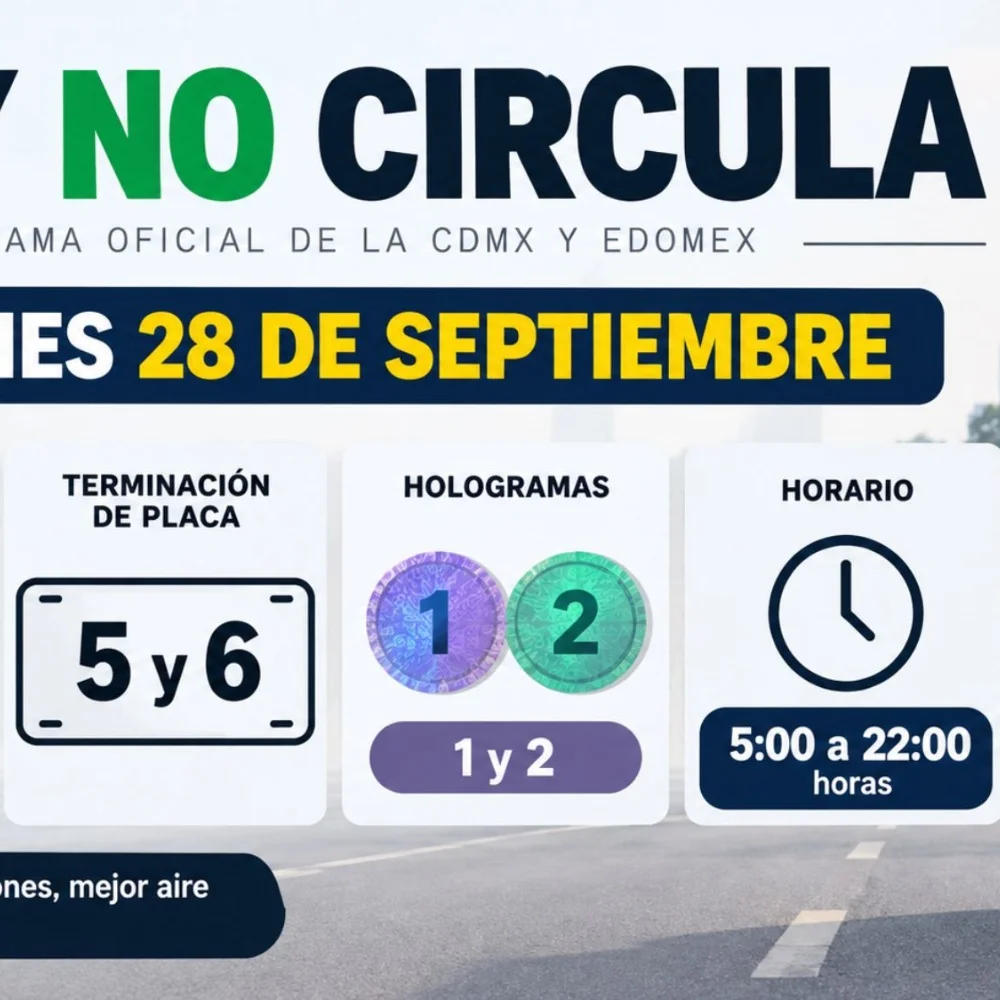 Hoy no Circula 28 de septiembre 2026: ¿Qué autos no circulan este lunes?
